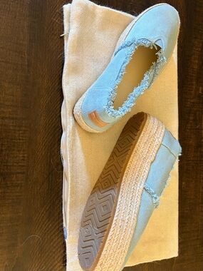 Toms Light Blue Frayed Espadrille Platform Slip-Ons
